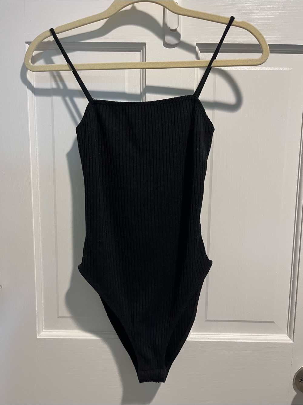 Topshop Black Ribbed Bodysuit with Spaghetti Straps